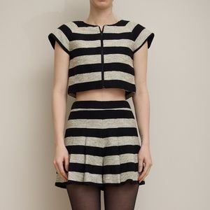 Alice + Olivia Mini Short and Crop Top Set, Black and Grey/White Stripes, Size 0